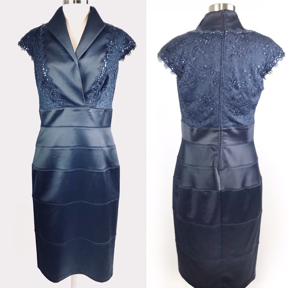Tadashi Shoji Dresses & Skirts - Tadashi Shoji Navy Blue, Lace, Beaded Dress, SZ 8